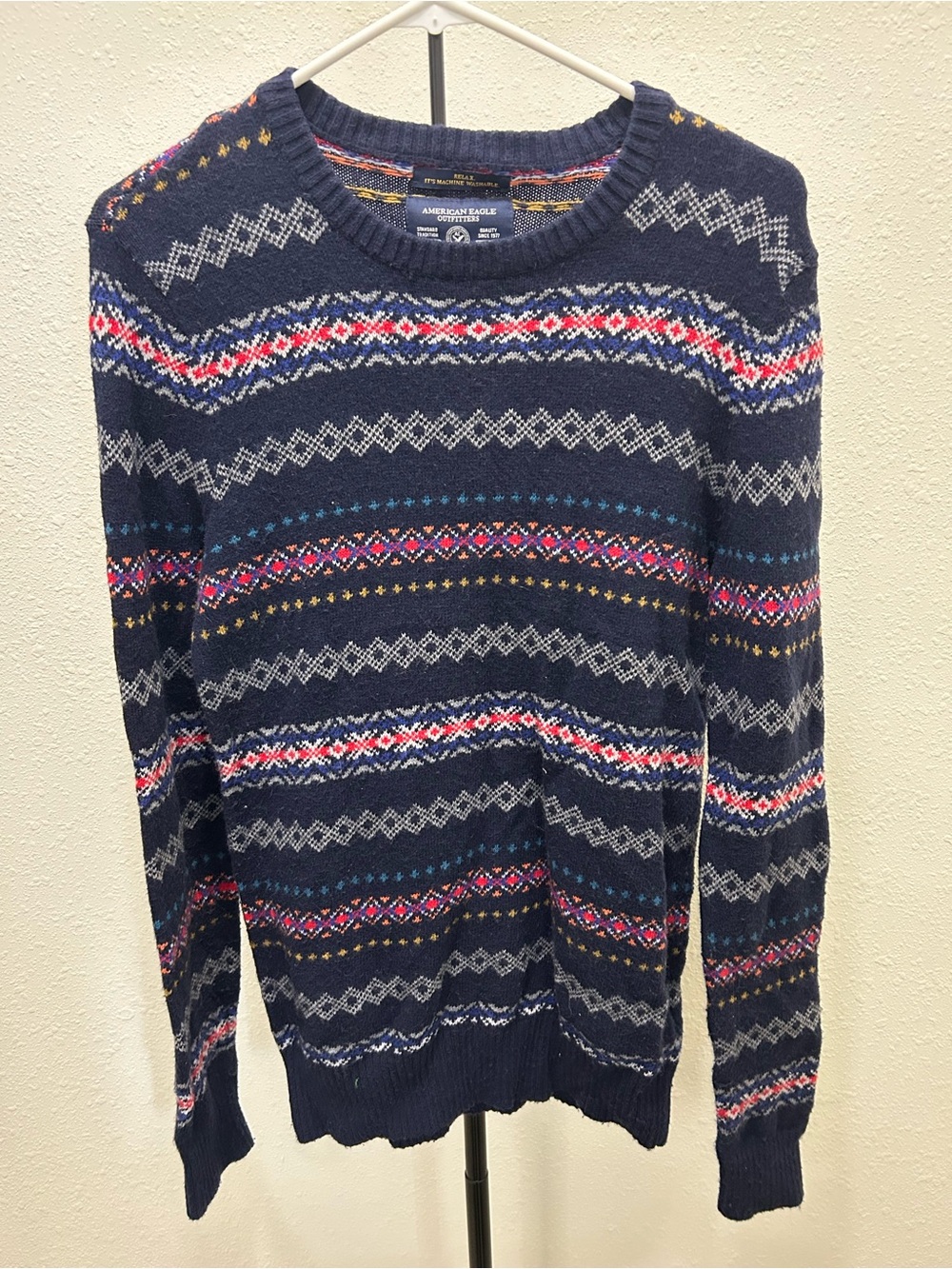 American Eagle Outfitters Navy Multicolor Fair Isle Crewneck Sweater